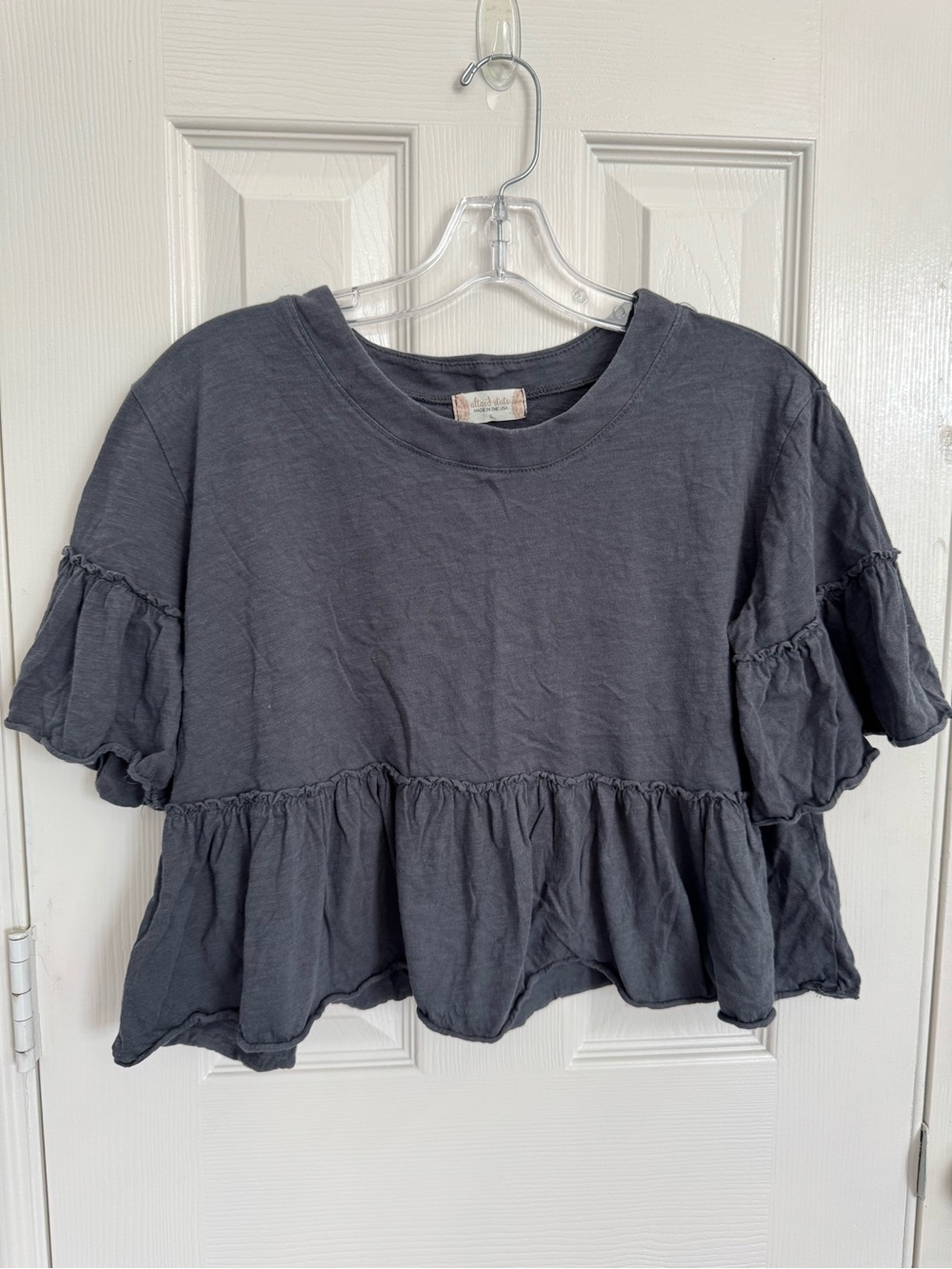 Altar'd State Washed Charcoal Ruffle Peplum Tee